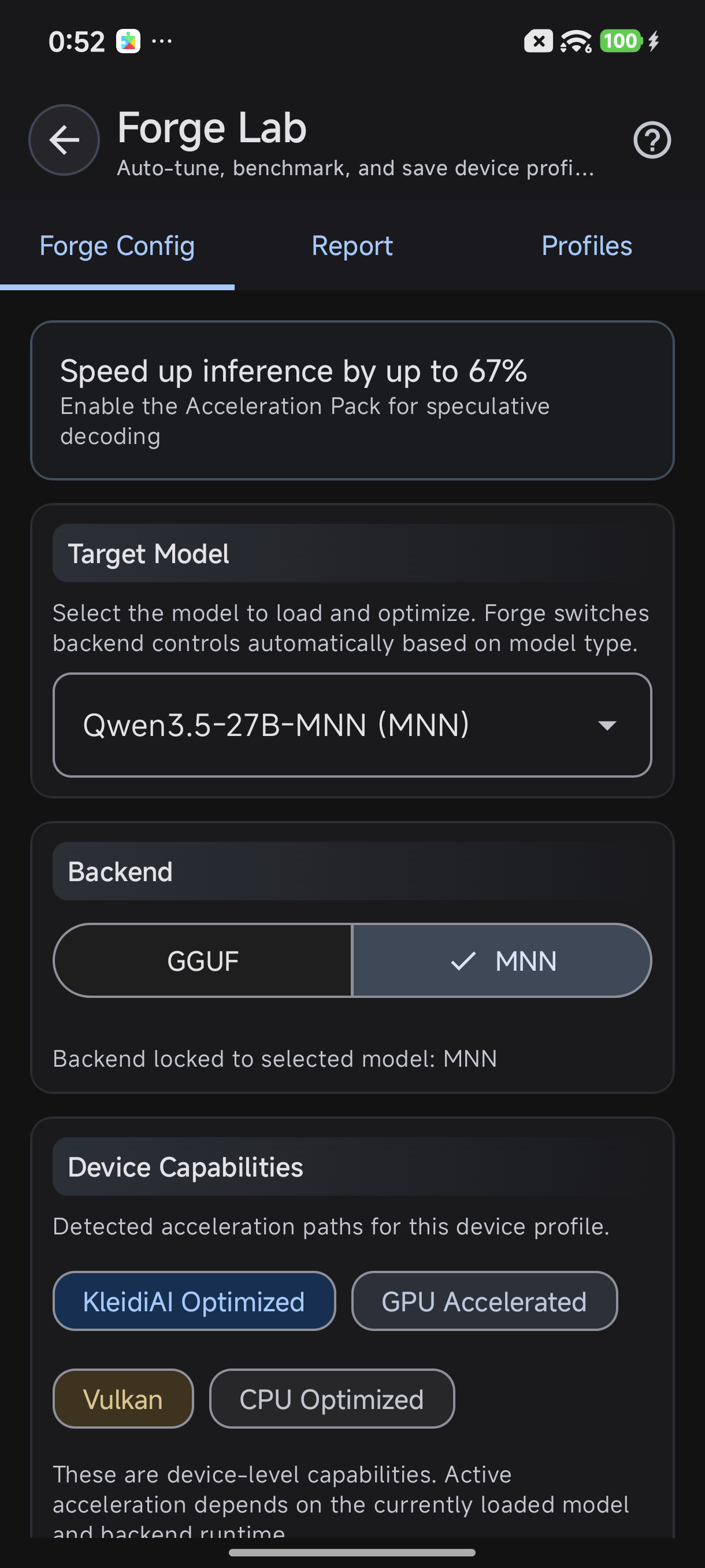 ForgeLab auto-tuning — unique to TokForge