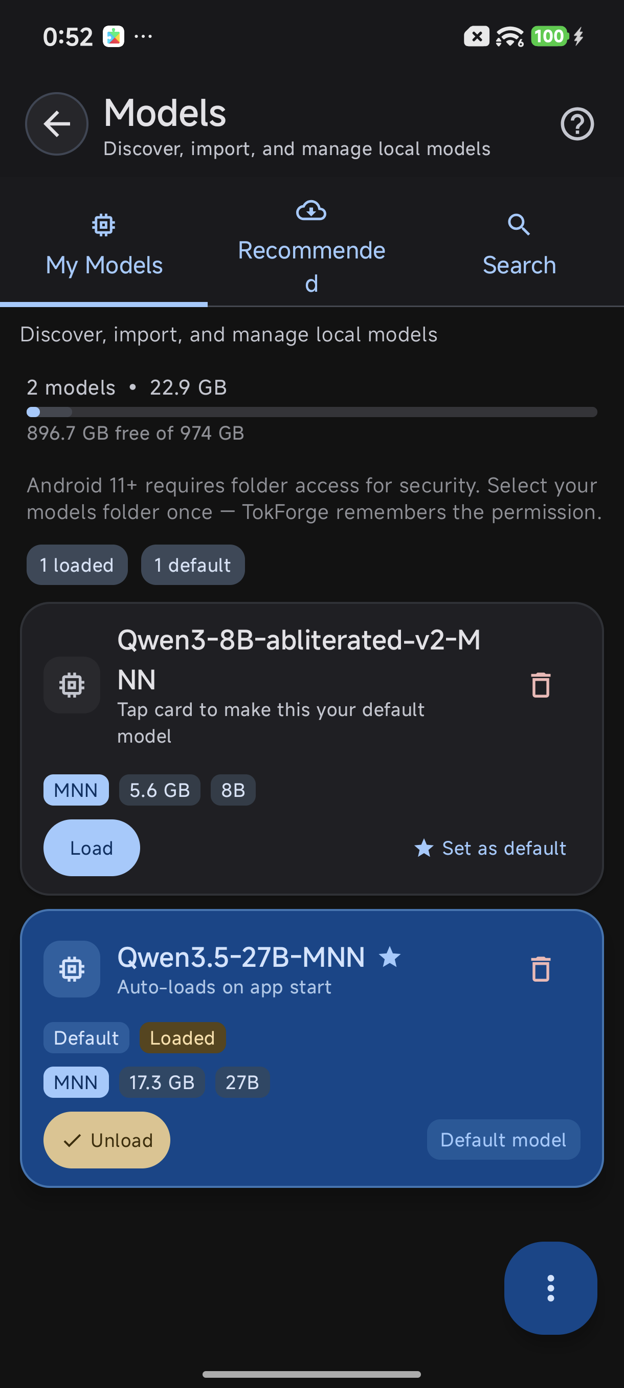 My Models tab — switch between downloaded models