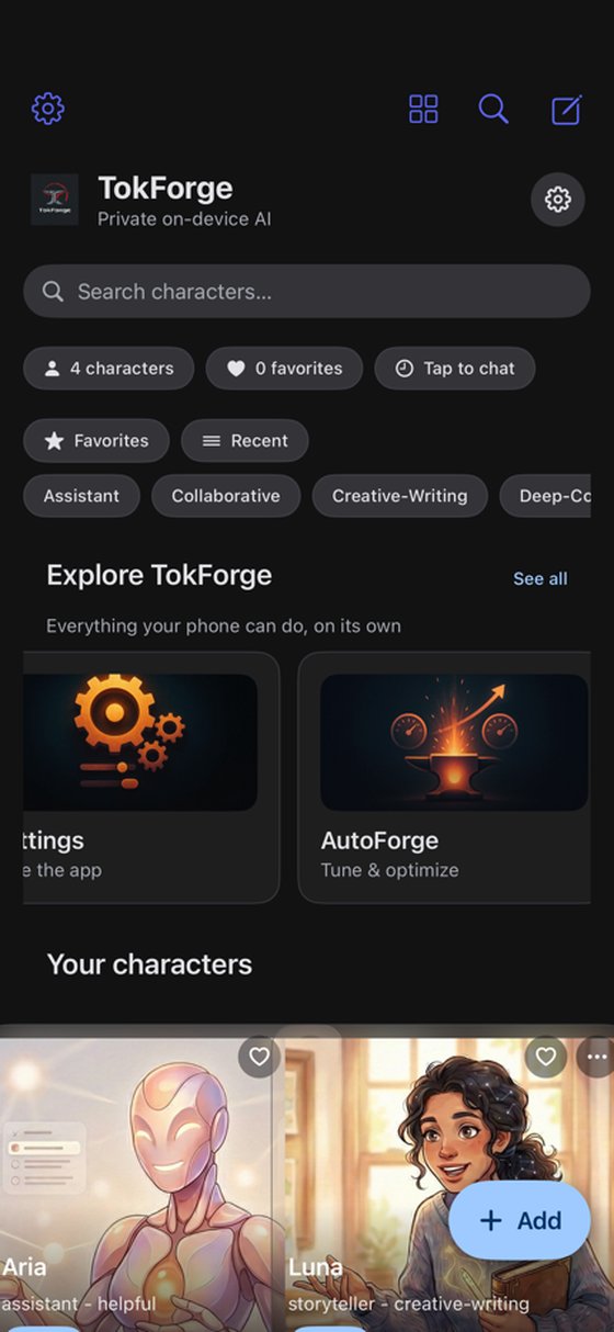 TokForge home hub on iPhone