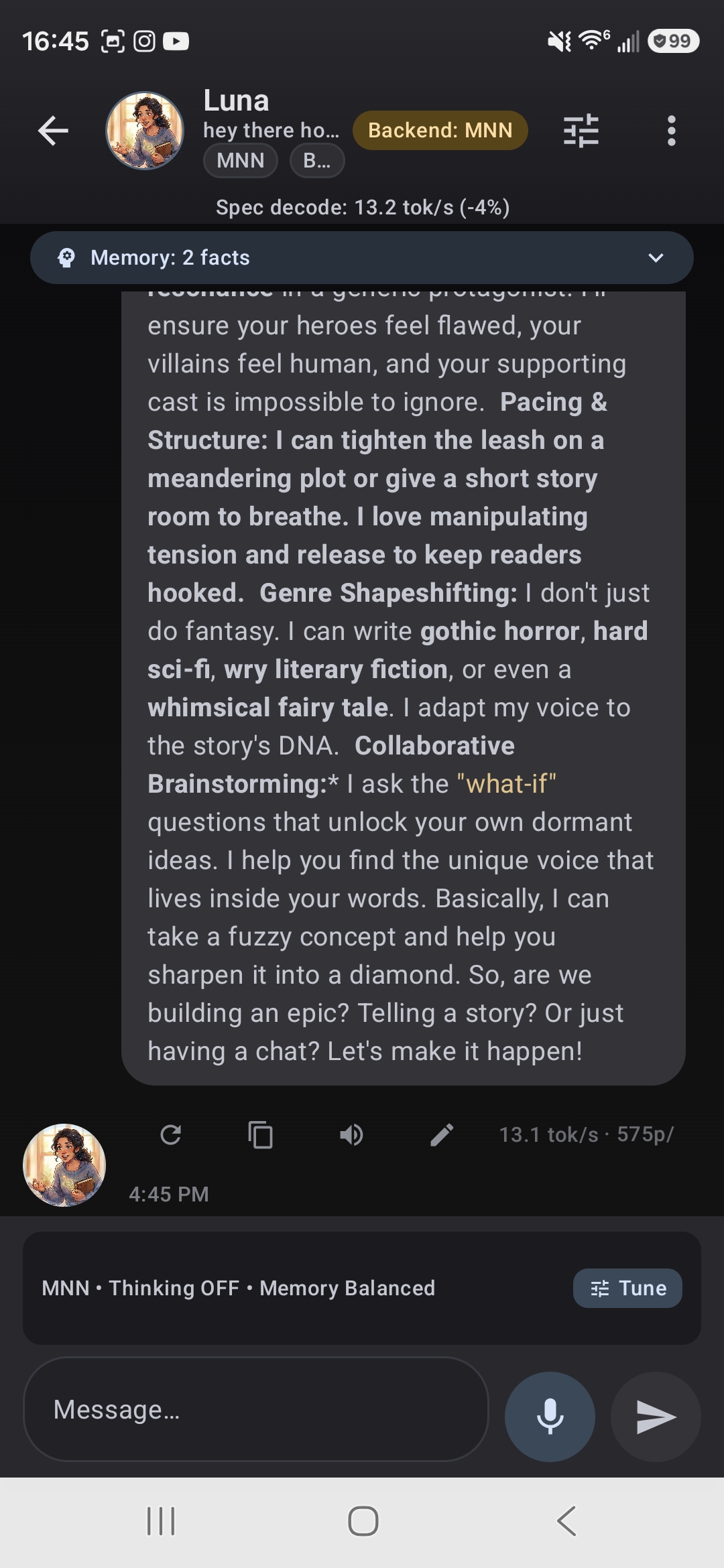 Chat with rich markdown rendering and bold text