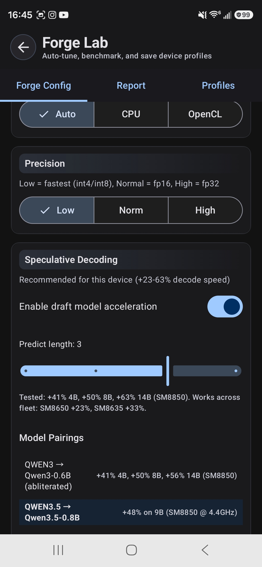 ForgeLab with speculative decoding config and model pairings