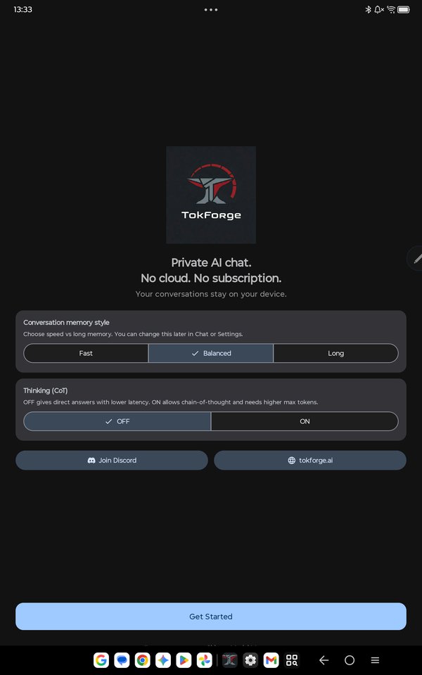TokForge tablet welcome screen